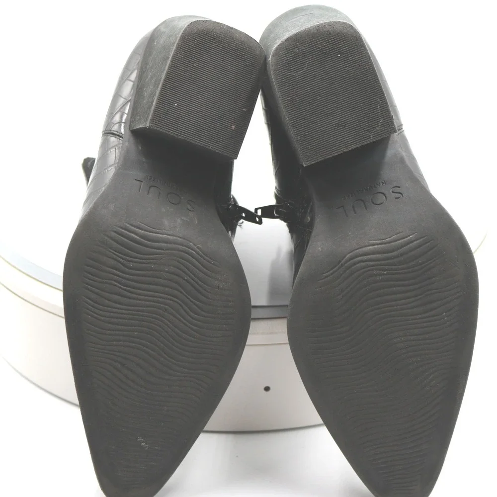 Soul Naturalizer Micah Black Faux Croc Embossed Block Heel Ankle Boots Sz 10M‎